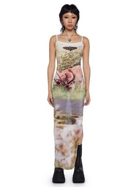 Whimsigoth Deer Heaven Plissé Sleeveless Maxi Slip Dress White